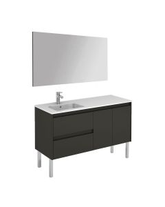 Ambra 120LF Pack 1 Freestanding Bathroom Vanity, with Chrome Legs, Includes Integrated Ceramic Sink and Wall Mirror, 47.4"