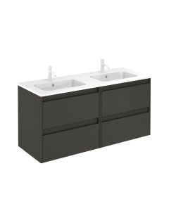Ambra 120N Wall Mounted / Floating Double Bathroom Vanity in Anthracite, Includes Integrated Ceramic Sink, 47.4"