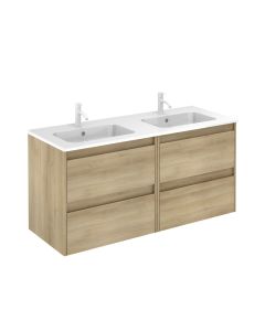 Ambra 120N Wall Mounted / Floating Double Bathroom Vanity in Nordic Oak, Includes Integrated Ceramic Sink, 47.4"