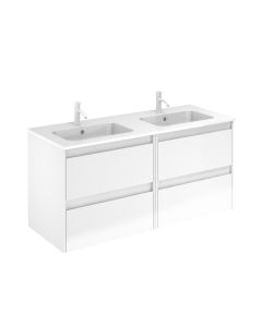 Ambra 120N Wall Mounted / Floating Double Bathroom Vanity in Gloss White, Includes Integrated Ceramic Sink, 47.4"