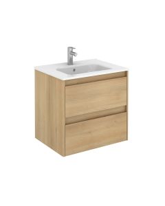 Ambra 60 Wall Mounted / Floating Bathroom Vanity in Nordic Oak, Includes Integrated Ceramic Sink, 23.8"