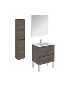 Ambra 60F Pack 2 Freestanding Bathroom Vanity, with Chrome Legs, Includes Integrated Ceramic Sink, Wall Mirror, and Bathroom Cabinet, 23.8"