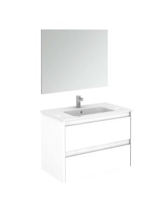Ambra 80 Pack 1 Wall Mounted / Floating Bathroom Vanity Set, Includes Integrated Ceramic Sink and Wall Mirror, 31.5"