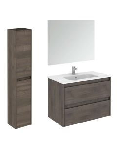 Ambra 80 Pack 2 Wall Mounted / Floating Bathroom Vanity Set, Includes Integrated Ceramic Sink, Wall Mirror, and Bathroom Cabinet, 31.5"
