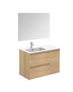 Ambra 90 Pack 1 Wall Mounted / Floating Bathroom Vanity Set, Includes Integrated Ceramic Sink and Wall Mirror, 35.6"