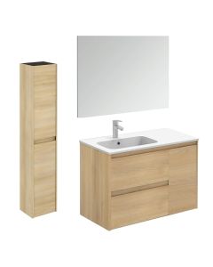 Ambra 90 Pack 2 Wall Mounted / Floating Bathroom Vanity Set, Includes Integrated Ceramic Sink, Wall Mirror, and Bathroom Cabinet, 35.6"