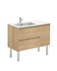 Ambra 90F Freestanding Bathroom Vanity in Nordic Oak, with Chrome Legs, Includes Integrated Ceramic Sink, 35.6"