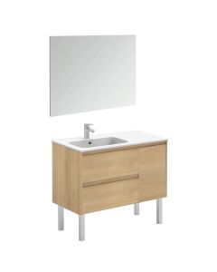 Ambra 90F Pack 1 Freestanding Bathroom Vanity, with Chrome Legs, Includes Integrated Ceramic Sink and Wall Mirror, 35.6"