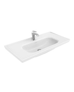 Antique AN 101 Classical Ceramic Wall Mounted or Drop-in Bathroom Sink in Glossy White, 39.4"