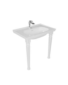 Antique AN 81+270 Classical Ceramic Console Bathroom Sink in Glossy White, 31.5"