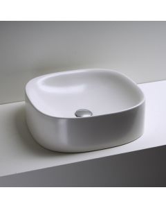 Wild 45C Square Ceramic Vessel Bathroom Sink in Glossy White, 17.7"