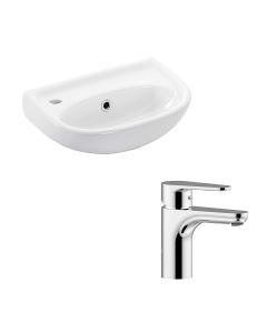 WS Bath Collections Basic + GR 15.5" Ceramic White Bathroom Sink with Chrome Single Lever Faucet
