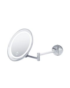 Beauty Touch Round Wall Mounted Two-Arm LED Lighted Magnifying Makeup Mirror, Adjustable Light Color Changing Touch Sensor, 5x Magnification