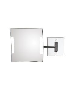 Quadrolo Square Wall Mounted One-Arm LED Lighted Magnifying Makeup Mirror in Polished Chrome, 3x Magnification