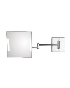 Quadrolo Square Wall Mounted Two-Arm LED Lighted Magnifying Makeup Mirror in Polished Chrome, 3x Magnification