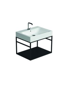 Cento 3531+9248.31 Rectangular Wall Mounted Bathroom Console in Glossy White with Matte Black Structure, 23.6", One Faucet Hole