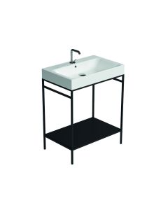 Cento 3532+9242.31 Rectangular Freestanding Bathroom Console in Glossy White with Matte Black Structure, 27.6", One Faucet Hole