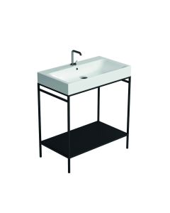 Cento 3533+9243.31 Rectangular Freestanding Bathroom Console in Glossy White with Matte Black Structure, 31.5", One Faucet Hole