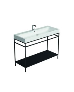Cento 3534+9245.31 Rectangular Freestanding Bathroom Console in Glossy White with Matte Black Structure, 47.2", One Faucet Hole