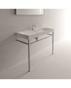 Cento 3534+9123K1 Rectangular Freestanding Console Bathroom Sink in Glossy White with Chrome Structure, 47.2"