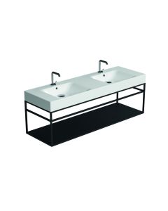 Cento 3536+9253.31 Rectangular Double Wall Mounted Bathroom Console in Glossy White with Matte Black Structure, 55.1", One Faucet Hole