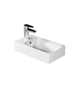 Cento 3537 Small Rectangular Ceramic Vessel or Wall Mounted Bathroom Sink in Glossy White, 17.7"