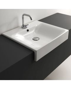 Cento 3546 Rectangular Ceramic Semi-recessed Bathroom Sink in Glossy White, 19.7"