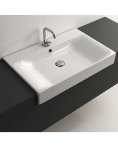 Cento 3548 Rectangular Ceramic Semi-recessed Bathroom Sink in Glossy White, 27.6"