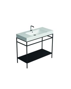 Cento 3550+9244.31 Rectangular Freestanding Bathroom Console in Glossy White with Matte Black Structure, 39.4", One Faucet Hole