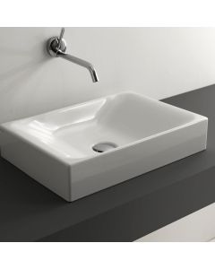 Cento 3555 Rectangular Ceramic Vessel Bathroom Sink in Glossy White, 19.7"