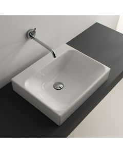 Cento 3559 Rectangular Ceramic Vessel Bathroom Sink in Glossy White, 19.7"