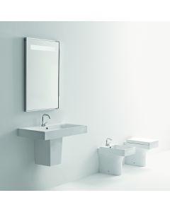 Cento 3575+3530-35 Rectangular Ceramic Semi-Pedestal Bathroom Sink in White