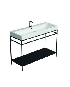 Cento 3583+9244.31 Rectangular Freestanding Bathroom Console in Glossy White with Matte Black Structure, 39.4", One Faucet Hole