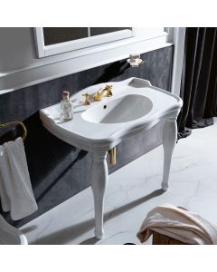 Contea 100P Classical Ceramic Console Bathroom Sink in Glossy White, 39.4"