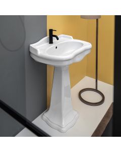 Contea 64P Classical Ceramic Pedestal Bathroom Sink in Glossy White, 25.6"