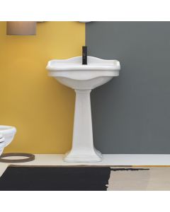Contea 72P Classical Ceramic Pedestal Bathroom Sink in Glossy White, 28.3"
