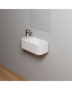 Cosa Mini 48R Small Ceramic Wall Mounted Bathroom Sink, 18.9", Left Faucet Hole