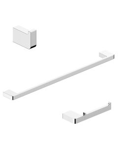 Cube WSBC 226890B Bathroom Hardware Accessory Set in Polished Chrome, Includes 25.2" Towel Bar, Toilet Paper Holder and Bathroom Hook