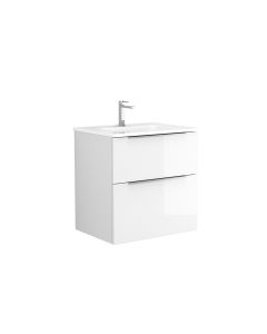 Dalia C60.100 WG Wall Mounted / Floating Bathroom Vanity in Glossy White, Includes Integrated Ceramic Sink, 24.0"