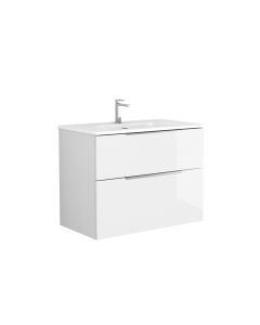 Dalia C80.100 WG Wall Mounted / Floating Bathroom Vanity in Glossy White, Includes Integrated Ceramic Sink, 32.0"
