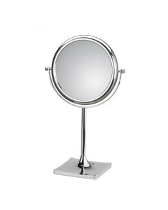 Doppiolo 46/1 Round Freestanding Double Sided Magnifying Makeup Mirror in Polished Chrome