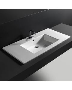 Drop 106 Rectangular Ceramic Drop-in or Wall Mounted Bathroom Sink in Glossy White, 41.7"