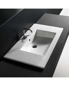 Drop 86 Rectangular Ceramic Drop-in or Wall Mounted Bathroom Sink in Glossy White, 33.9"