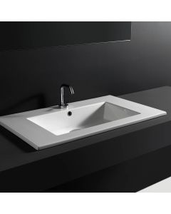 Drop 96 Rectangular Ceramic Drop-in or Wall Mounted Bathroom Sink in Glossy White, 37.8"