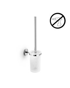 Duemila 55061.29_55062.81G Adhesive Wall Mounted Toilet Brush Holder in Polished Chrome, Frosted Glass Holder