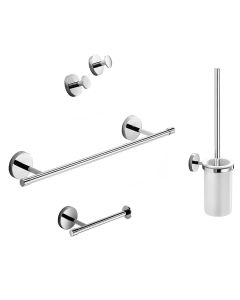 Duemila 5592 Bathroom Hardware Accessory Set in Polished Chrome, Includes 19.7" Towel Bar, Toilet Paper Holder, Set of Bathroom Hooks and Toilet Brush Holder