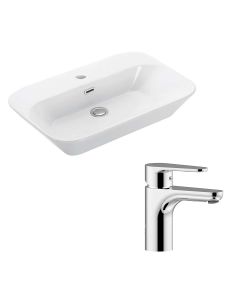 WS Bath Collections Edge + GR 25.4" Ceramic White Bathroom Sink with Chrome Single Lever Faucet