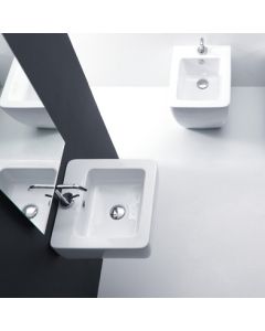 Ego 3241 Rectangular Ceramic Vessel or Wall Mounted Bathroom Sink, 19.7"