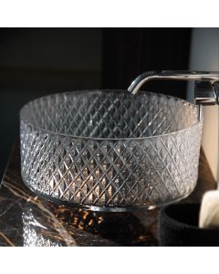Emilie 731 Round Hand-Cut Clear Crystal Vessel Bathroom Sink, 14.4"