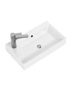 Energy 55 Rectangular Ceramic Vessel or Wall Mounted Bathroom Sink in Glossy White, 21.7"